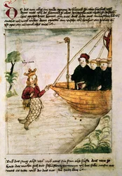 Saint Brendan et une sirène, de la traduction allemande de Navigatio Sancti Brendani Abbatis, vers 1476